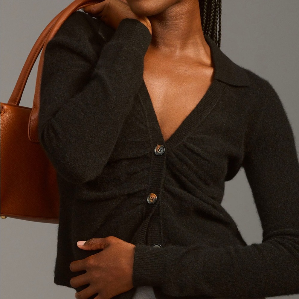 Pilcro 100% Cashmere Ruched Cardigan Sweater